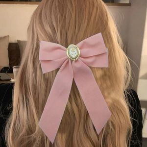 Pink Hair Bow 🎀 Lolita Preppy Barbiecore Gold Flower Accessory Bridgerton